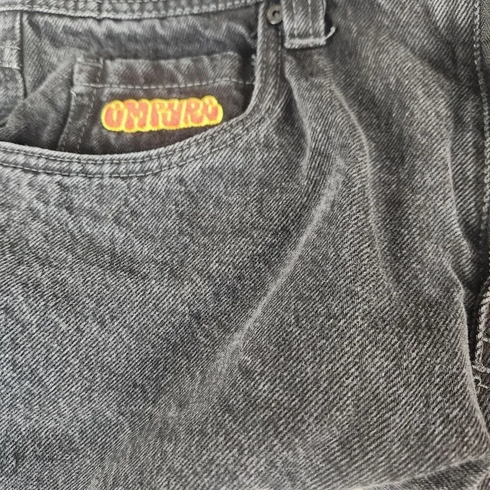 Y2K Empire Bubble Logo Jeans Men's 30/27 Black Gray Loose Fit Skate